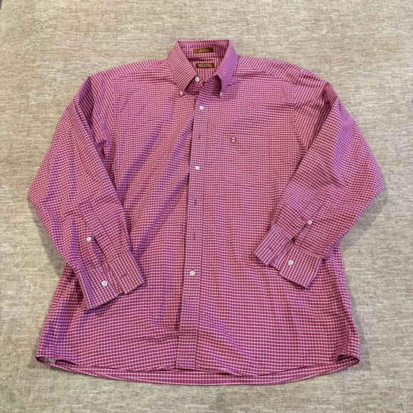 Michael Kors Pink Checkered Button Down Dress Shirt Long Sleeve Cotton Casual XL - Picture 1 of 5